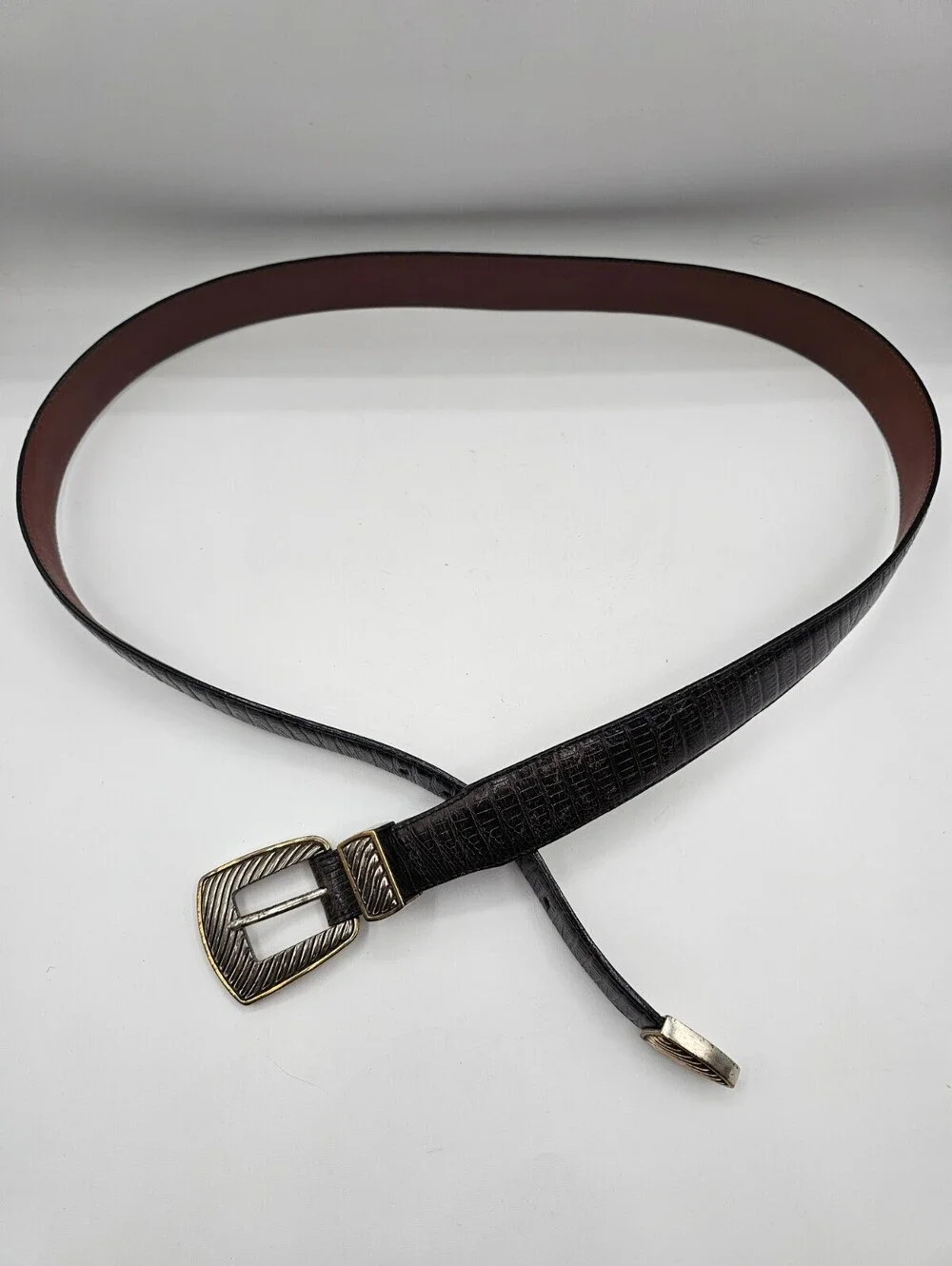 Vintage 1990's Onyx by Brighton Sz 42 2 Tone Black Brown Leather Western Belt